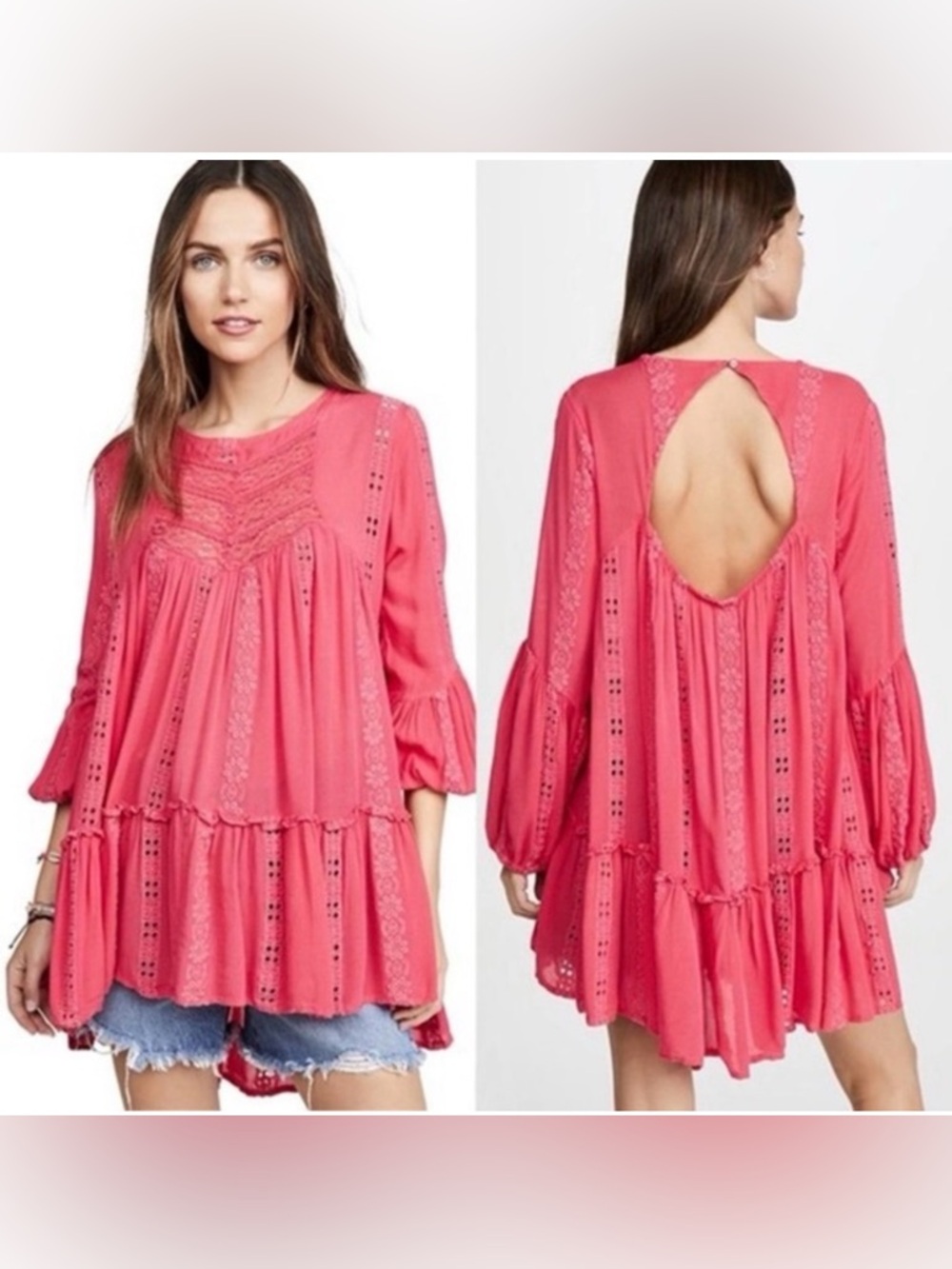 free people sweetest dream pink lace embroidered tunic